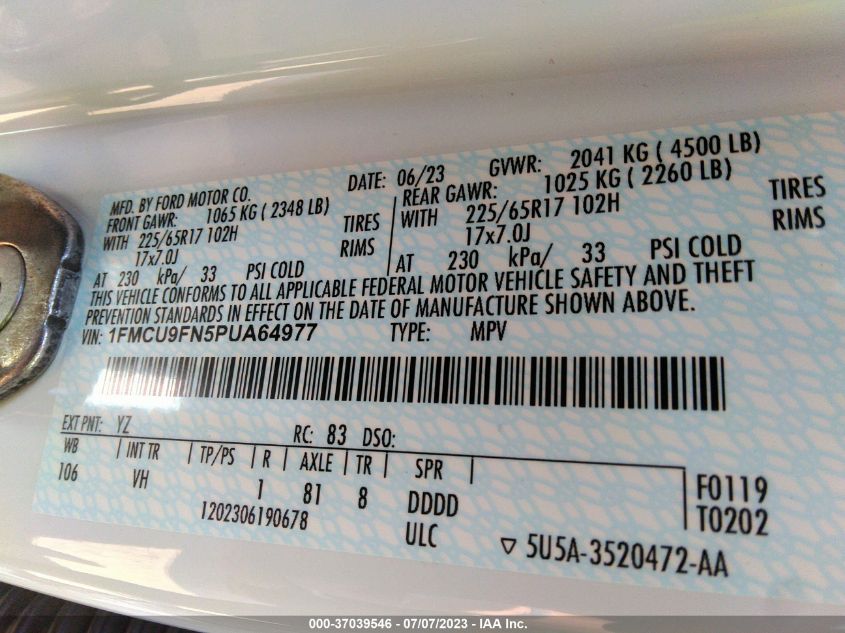 2023 FORD ESCAPE BASE - 1FMCU9FN5PUA64977