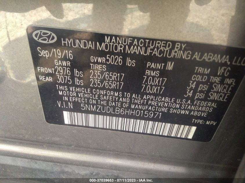 2017 HYUNDAI SANTA FE SPORT 2.4L - 5NMZUDLB6HH015971