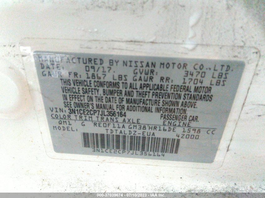2018 NISSAN VERSA NOTE S/SR/SV - 3N1CE2CP7JL356164