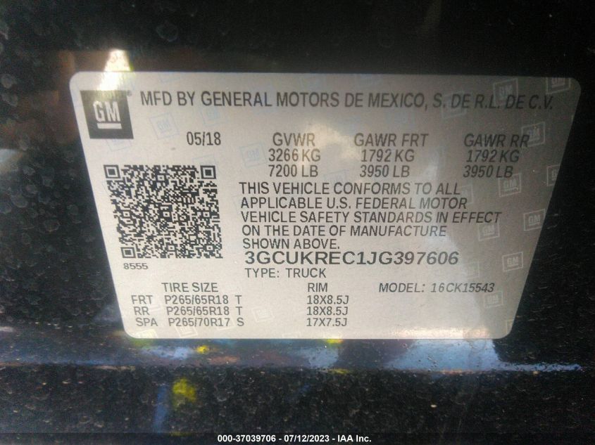 2018 CHEVROLET SILVERADO 1500 LT - 3GCUKREC1JG397606