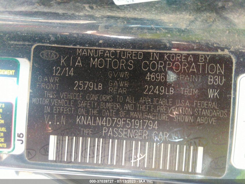 2015 KIA CADENZA PREMIUM KNALN4D79F5191794