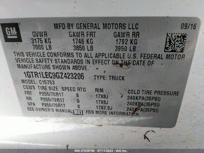 2016 GMC SIERRA 1500 - 1GTR1LEC9GZ423206