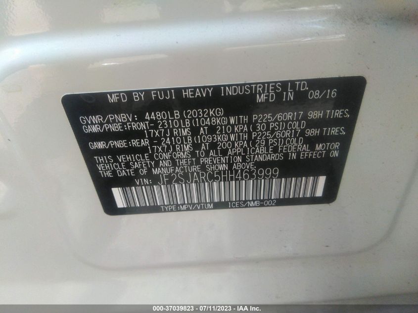 2017 SUBARU FORESTER LIMITED - JF2SJARC5HH463999