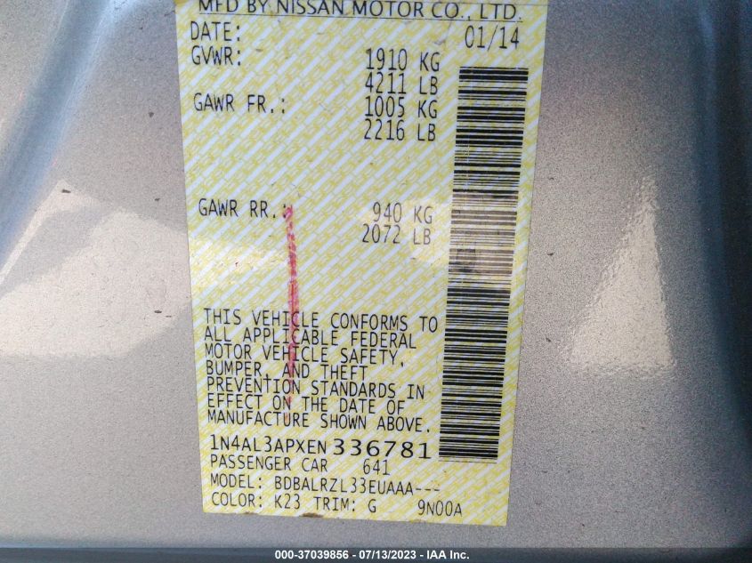 2014 NISSAN ALTIMA 2.5 - 1N4AL3APXEN336781
