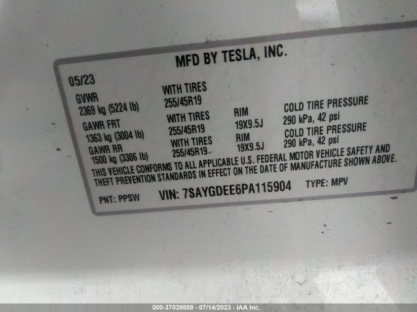 7SAYGDEE6PA115904 Tesla Model Y LONG RANGE 9