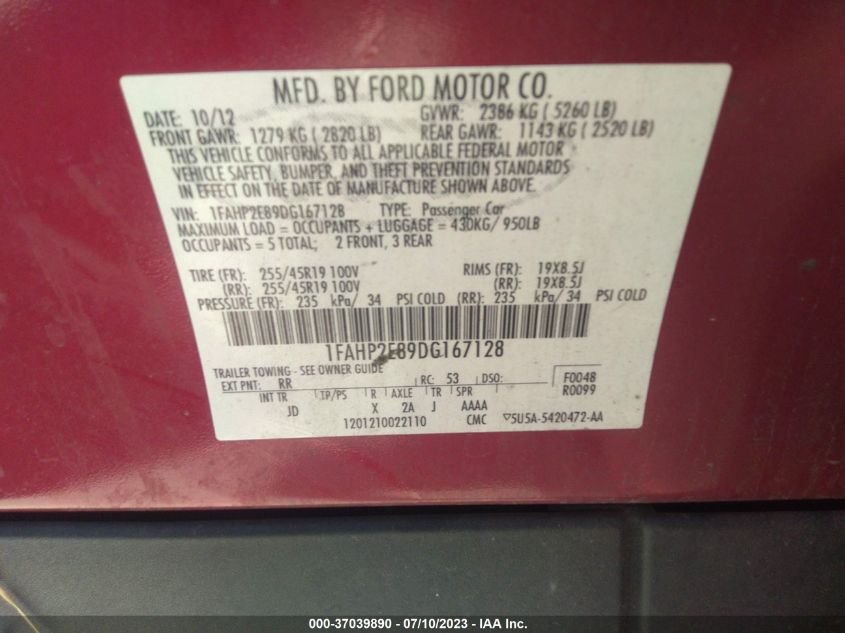 2013 FORD TAURUS SEL - 1FAHP2E89DG167128