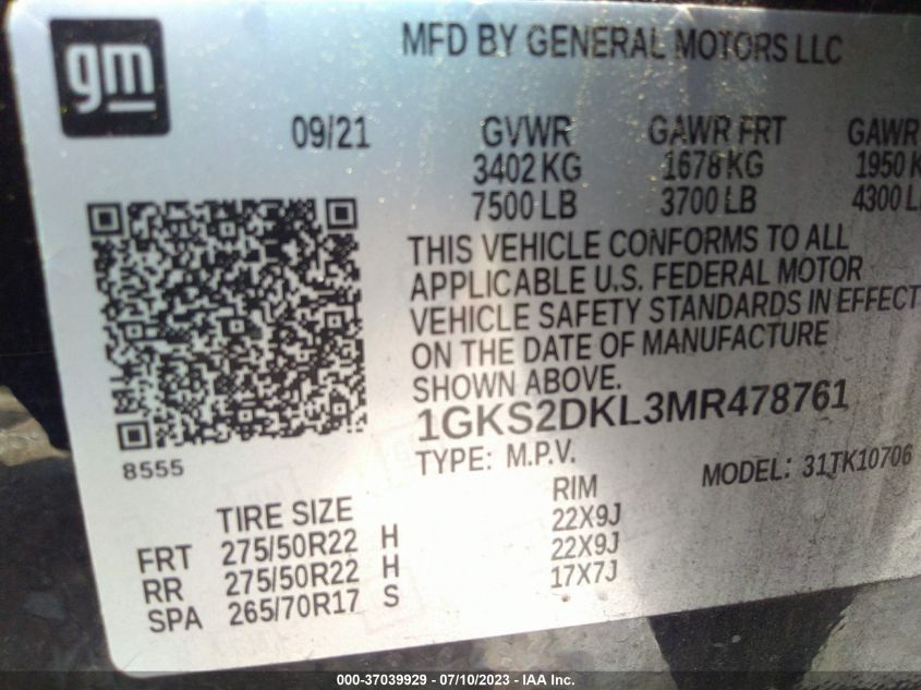 2021 GMC YUKON DENALI - 1GKS2DKL3MR478761