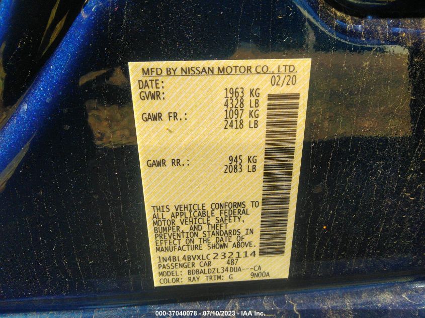 2020 NISSAN ALTIMA 2.5 S - 1N4BL4BVXLC232114