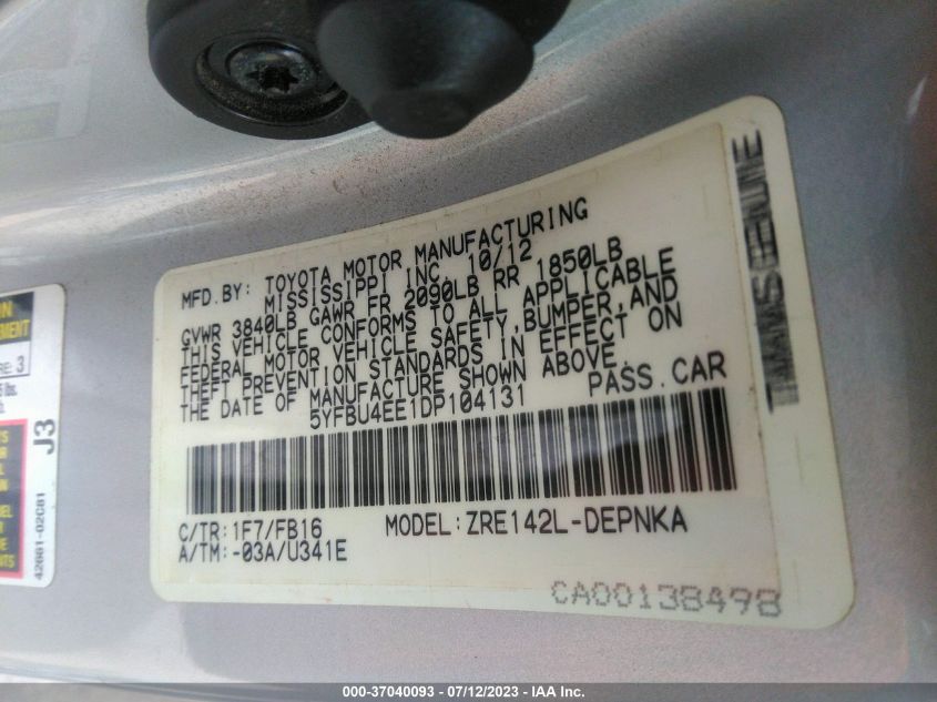 2013 TOYOTA COROLLA LE - 5YFBU4EE1DP104131