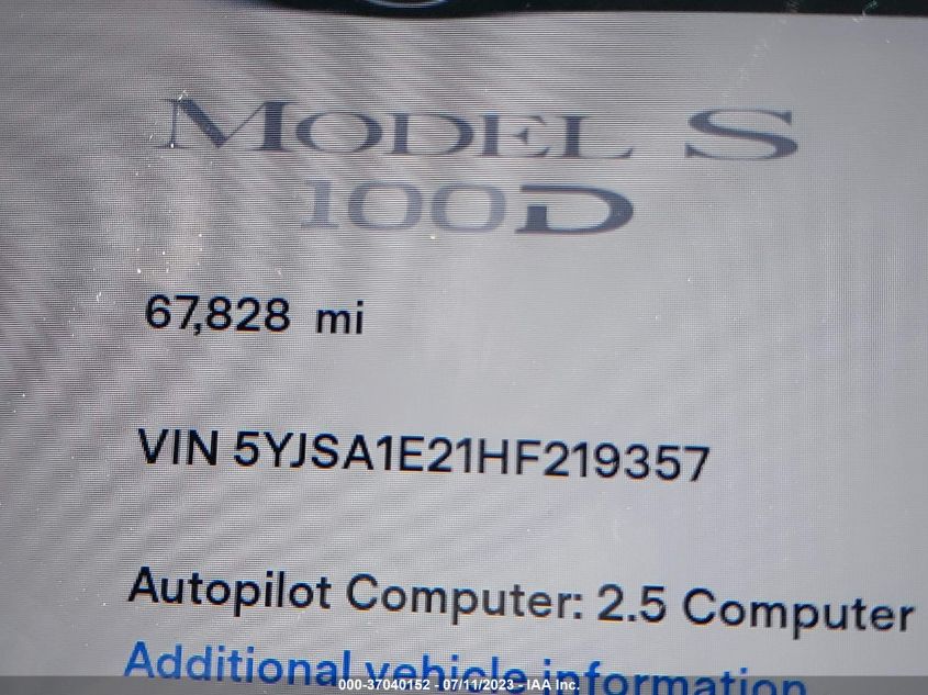 2017 TESLA MODEL S 100D/90D/75D/60D/P100D - 5YJSA1E21HF219357