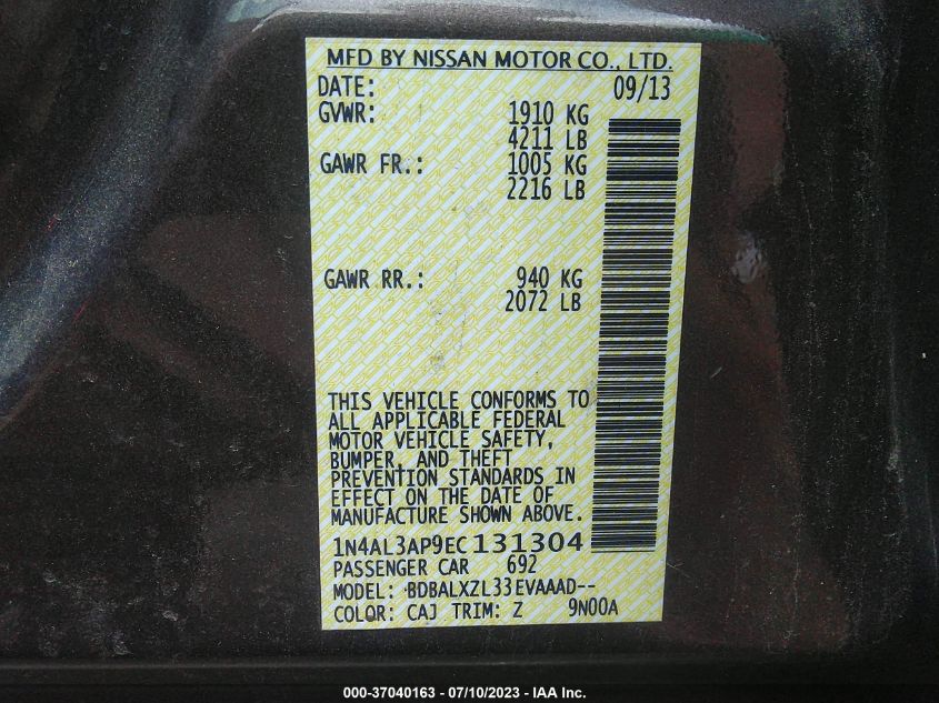 2014 NISSAN ALTIMA 2.5 SL - 1N4AL3AP9EC131304