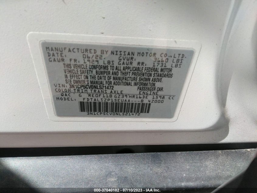 2022 NISSAN KICKS SV - 3N1CP5CV0NL521472
