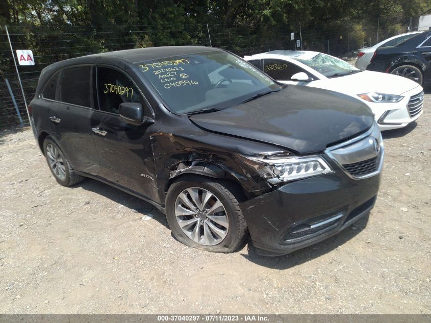 2016 ACURA MDX W/TECH/ENTERTAINMENT/W - 5FRYD4H62GB040596