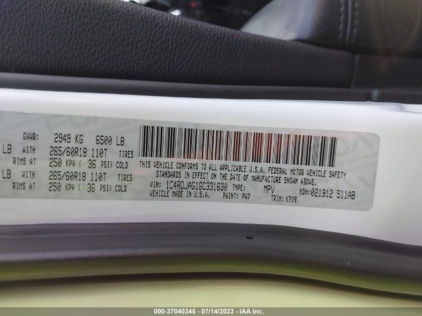 2016 DODGE DURANGO SXT - 1C4RDJAG1GC331630