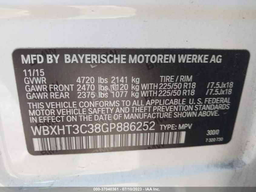 2016 BMW X1 XDRIVE28I - WBXHT3C38GP886252