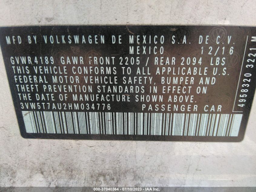 2017 VOLKSWAGEN GOLF GTI S/SE/AUTOBAHN/SPORT - 3VW5T7AU2HM034776