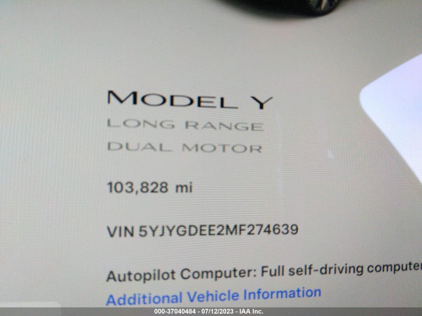 2021 TESLA MODEL Y - 5YJYGDEE2MF274639