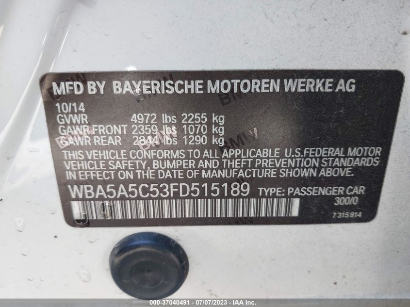 2015 BMW 5 SERIES 528I - WBA5A5C53FD515189