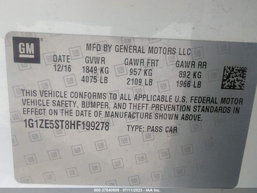 2017 CHEVROLET MALIBU LT - 1G1ZE5ST8HF199278