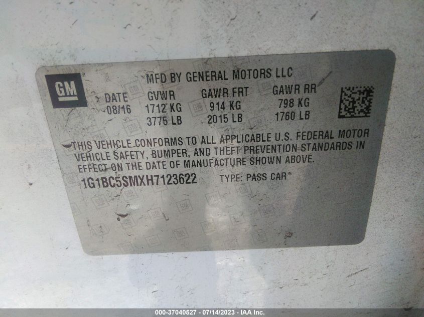 2017 CHEVROLET CRUZE LS - 1G1BC5SMXH7123622