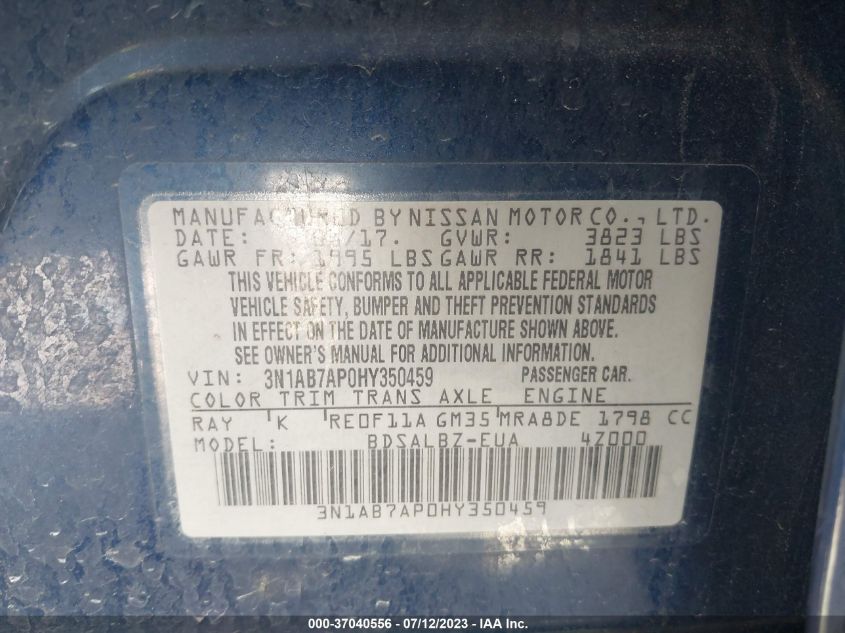 2017 NISSAN SENTRA S - 3N1AB7AP0HY350459