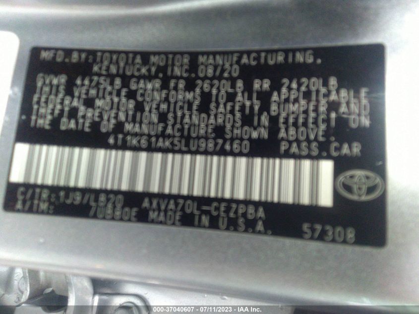 2020 TOYOTA CAMRY XSE - 4T1K61AK5LU987460