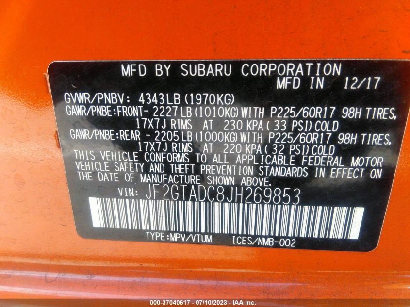 2018 SUBARU CROSSTREK PREMIUM - JF2GTADC8JH269853
