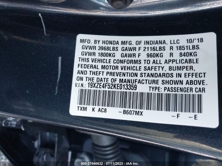 2019 HONDA INSIGHT EX 19XZE4F52KE013359
