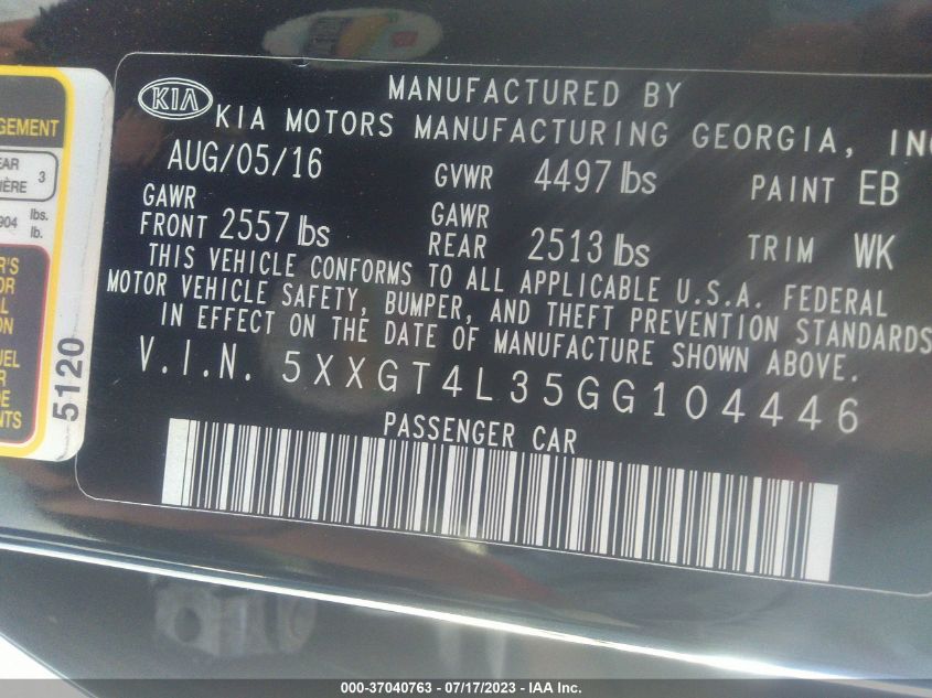 2016 KIA OPTIMA LX - 5XXGT4L35GG104446