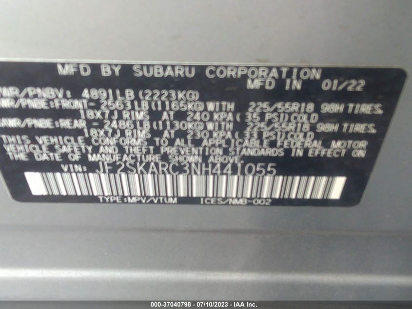 2022 SUBARU FORESTER TOURING - JF2SKARC3NH441055