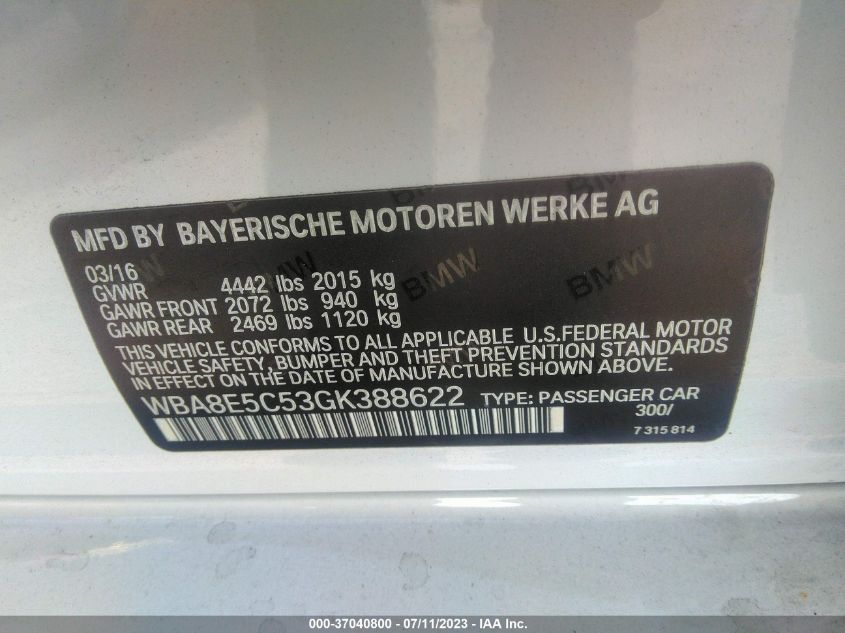 2016 BMW 3 SERIES 328D - WBA8E5C53GK388622