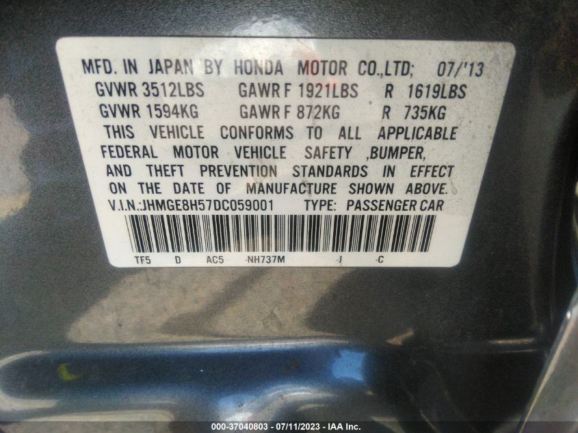2013 HONDA FIT SPORT - JHMGE8H57DC059001
