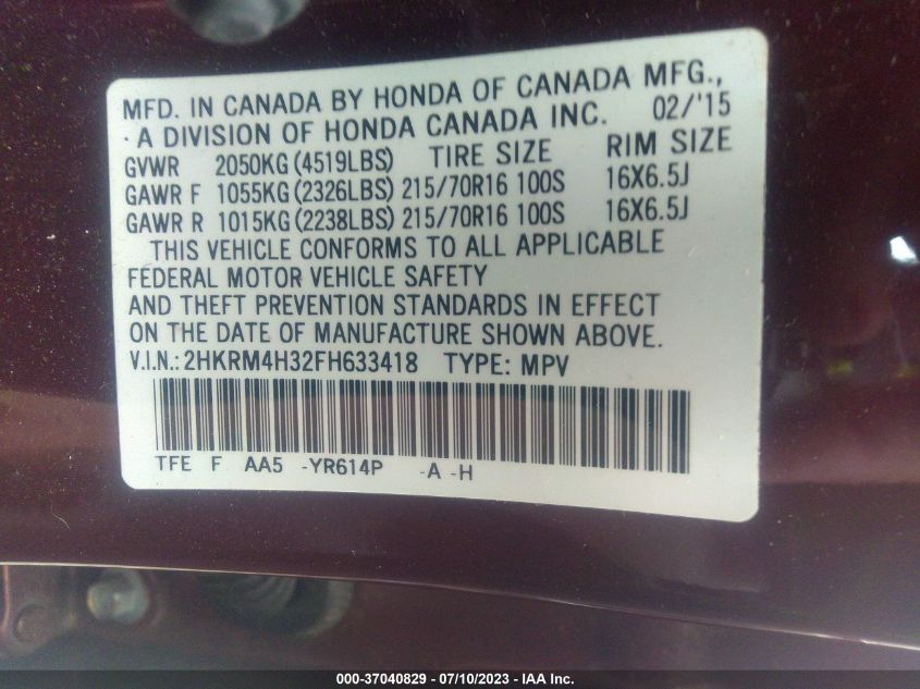2015 HONDA CR-V LX - 2HKRM4H32FH633418