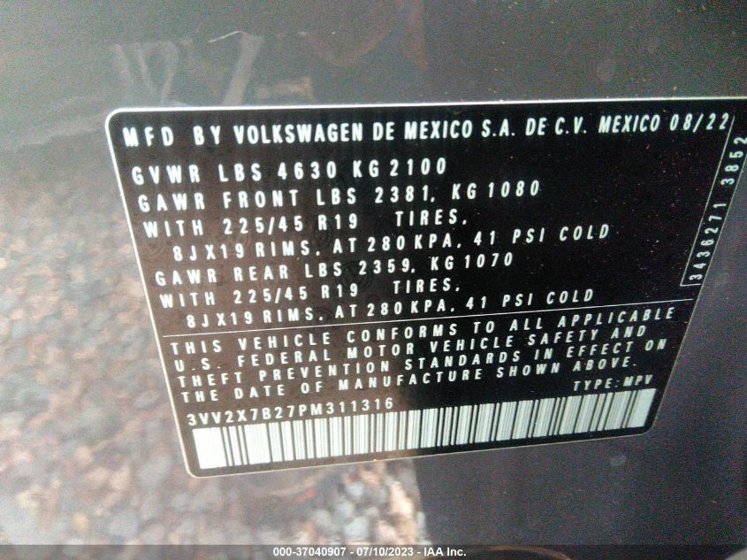 2023 VOLKSWAGEN TAOS SEL - 3VV2X7B27PM311316