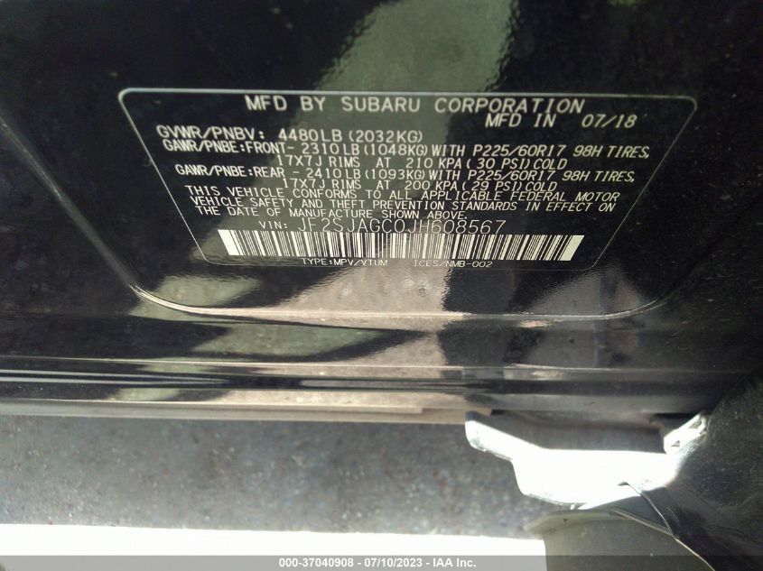 2018 SUBARU FORESTER 2.5I PREMIUM - JF2SJAGC0JH608567