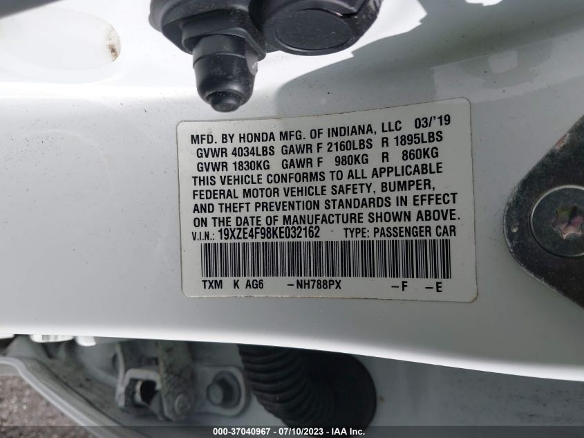 2019 HONDA INSIGHT TOURING 19XZE4F98KE032162