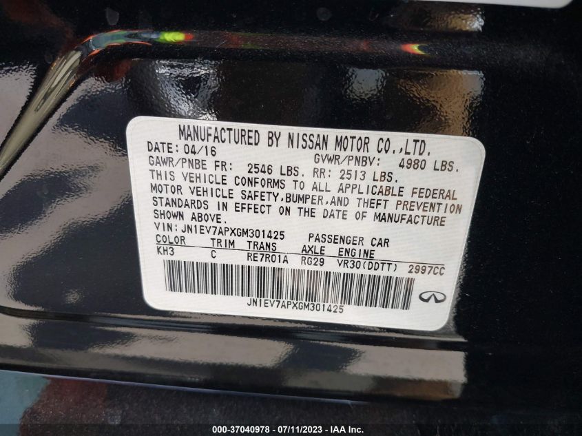 2016 INFINITI Q50 3.0T PREMIUM - JN1EV7APXGM301425