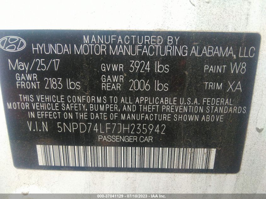 2018 HYUNDAI ELANTRA SE - 5NPD74LF7JH235942
