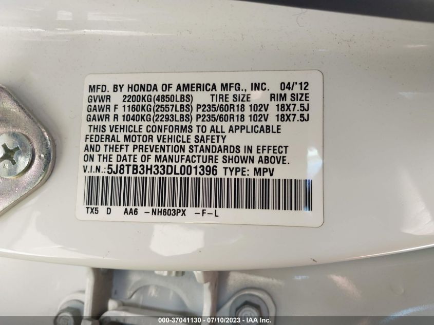 2013 ACURA RDX - 5J8TB3H33DL001396