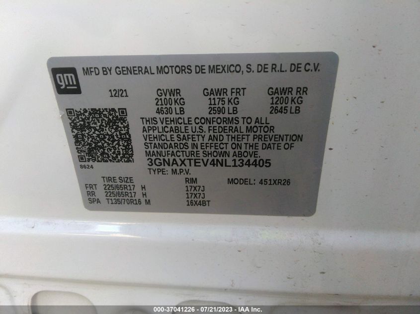 2022 CHEVROLET EQUINOX LT - 3GNAXTEV4NL134405