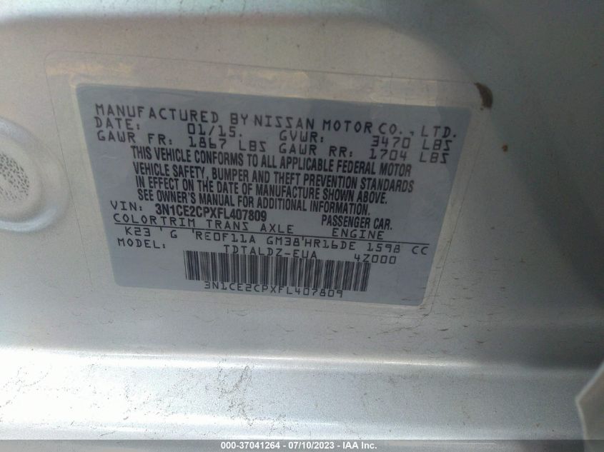 2015 NISSAN VERSA NOTE S/S PLUS/SV/SR/SL - 3N1CE2CPXFL407809
