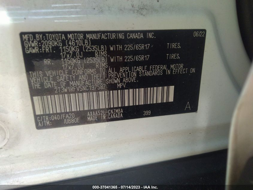 2022 TOYOTA RAV4 XLE - 2T3W1RFV5NC197587