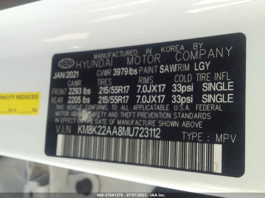 2021 HYUNDAI KONA SEL - KM8K22AA8MU723112