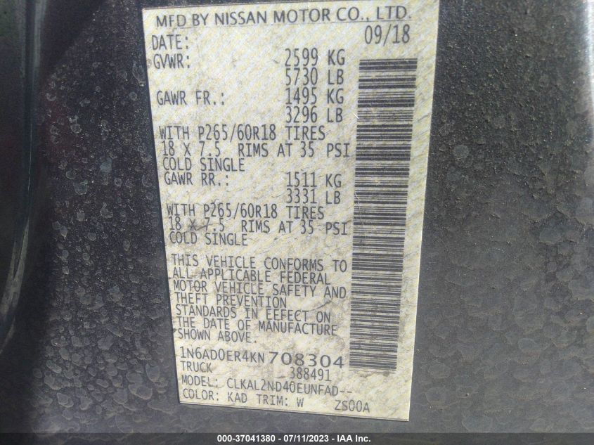 2019 NISSAN FRONTIER SV - 1N6AD0ER4KN708304