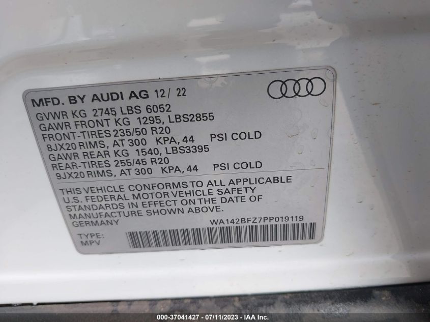 2023 AUDI Q4 E-TRON SPORTBACK PRESTIGE - WA142BFZ7PP019119