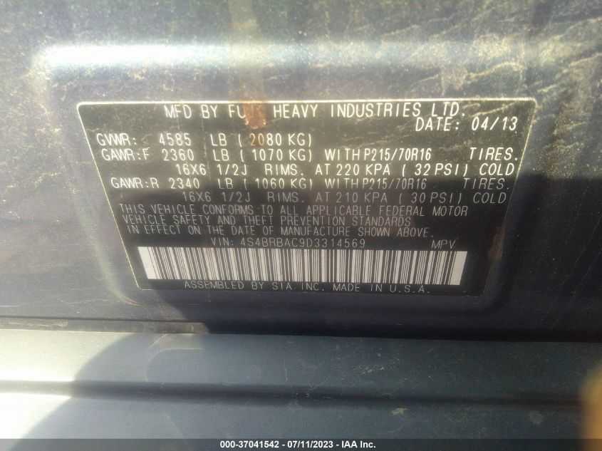 2013 SUBARU OUTBACK 2.5I - 4S4BRBAC9D3314569