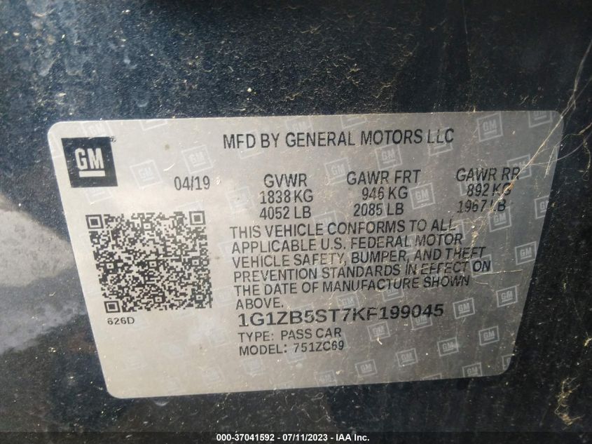 2019 CHEVROLET MALIBU LS - 1G1ZB5ST7KF199045