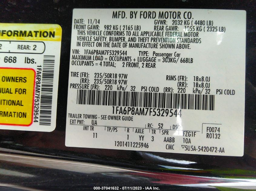 2015 FORD MUSTANG V6 - 1FA6P8AM7F5329544