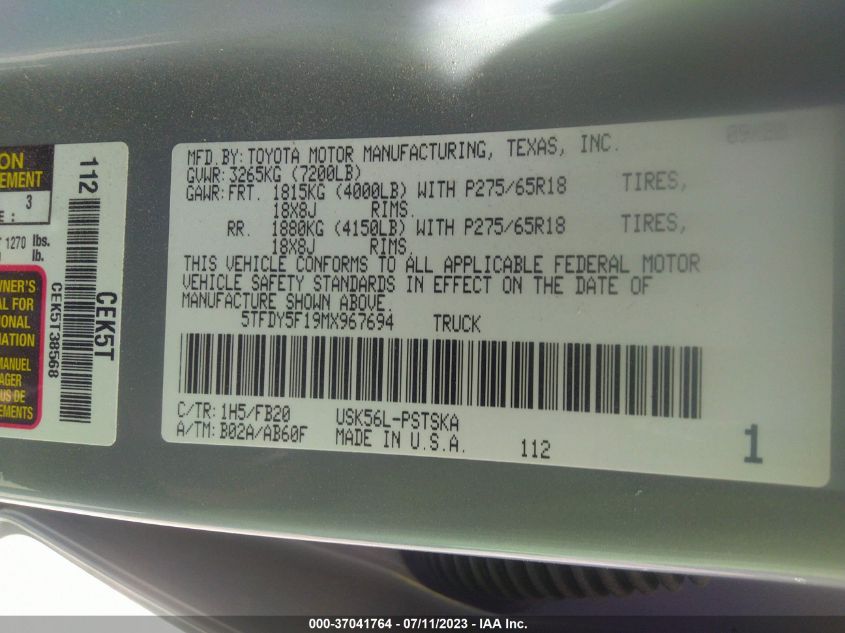 2021 TOYOTA TUNDRA 4WD SR5/TRD PRO - 5TFDY5F19MX967694