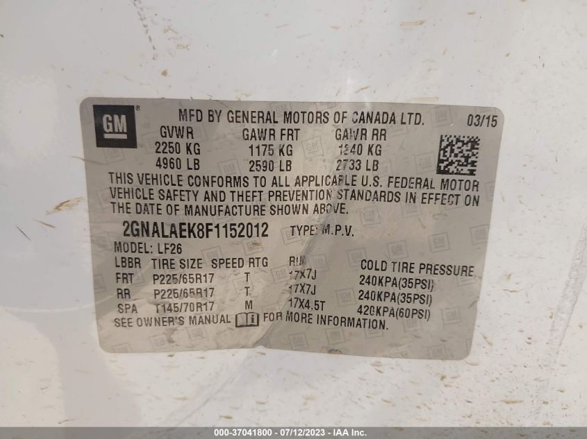 2015 CHEVROLET EQUINOX LS - 2GNALAEK8F1152012